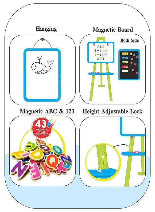 LONGMIRE Magnetic Writing Activity Board for Kids with Stand White Board Black Board for Boys Girls Board for Home Kids School with Plastic Frame Made in India (8 in 1 Easel Board) - Image 4